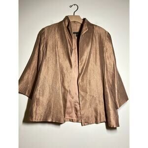 Eileen Fisher EUC Metallic Copper 100% Textured Silk Cafe Jacket Open Blazer M
